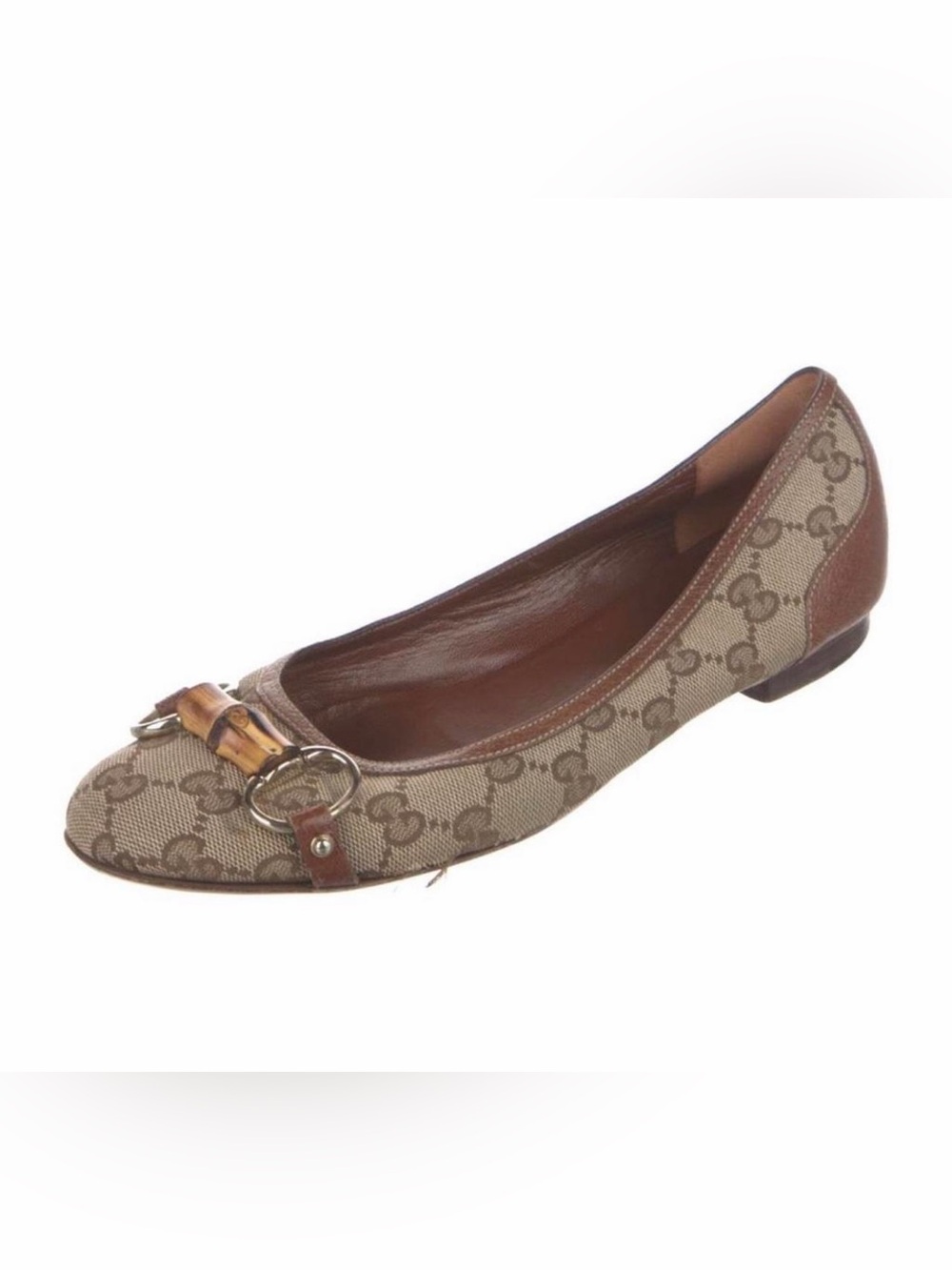 Gucci Brown/Beige GG Canvas Bamboo Bit Ballet Flat (Authentic)